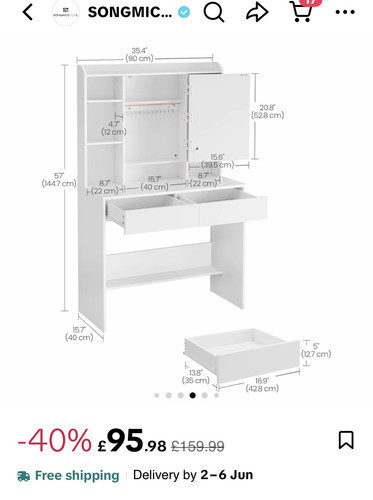 Vasagle white dressing table - white,